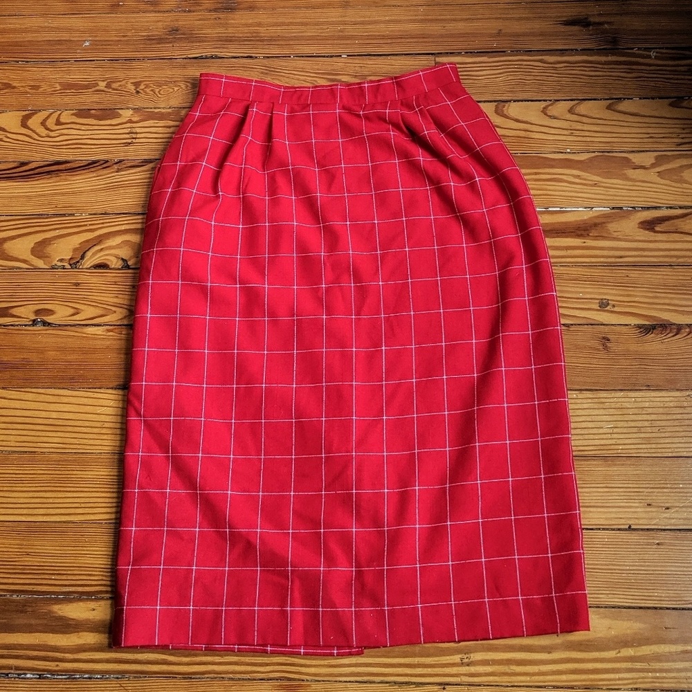 Vintage Red Plaid Graph Pencil Skirt